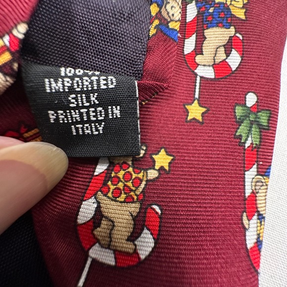 Christmas Tie Necktie Holiday Teddy Bear Candy Cane Silk by Croft and‎ Barrow - Picture 2 of 10